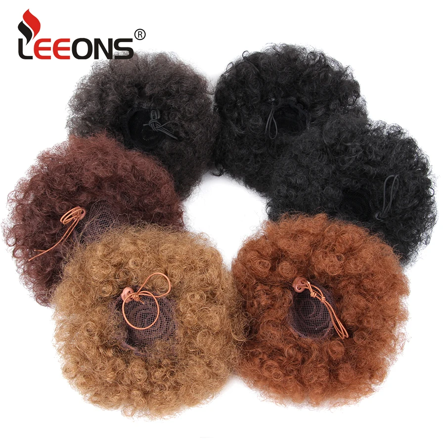 Фото Leeons большой афро пуховик на шнурке хвост синтетические Короткие афро КИНИ кудрявые афро пучок удлинитель шиньоны для наращивания волос №5