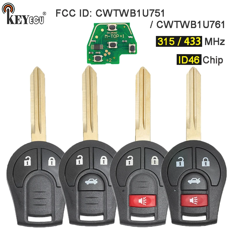 

KEYECU 315MHz / 433MHz ID46 Chip CWTWB1U751 Remote Key Fob for Nissan Sylphy Cube Juke Rogue Micra Qashqai Altima Maxima Sentra