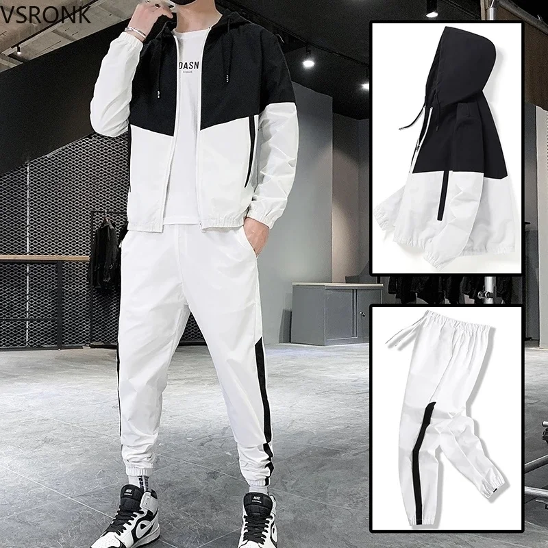 

Hip Hop Military Men Tracksuit Hooded Jacket+Harem Pant Patchwork 2PC Set For Men Fashion 2022 New Mens Sportswear Suits