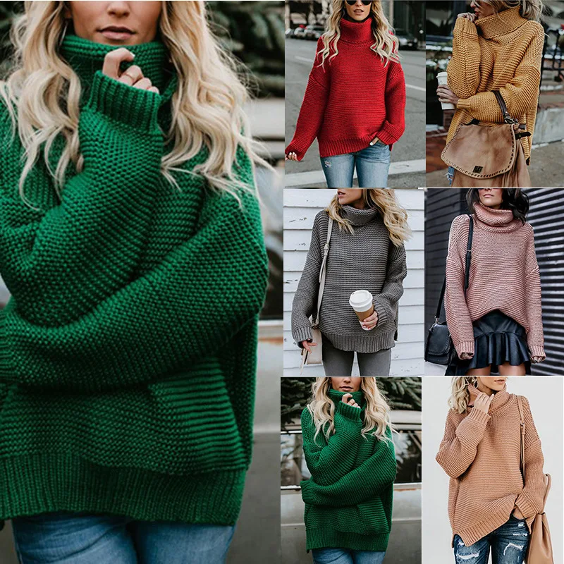 Autumn Winter New Fashion Knitwear Thick Thread Long Sleeve High Collar Pullover Sweater Women Clothes