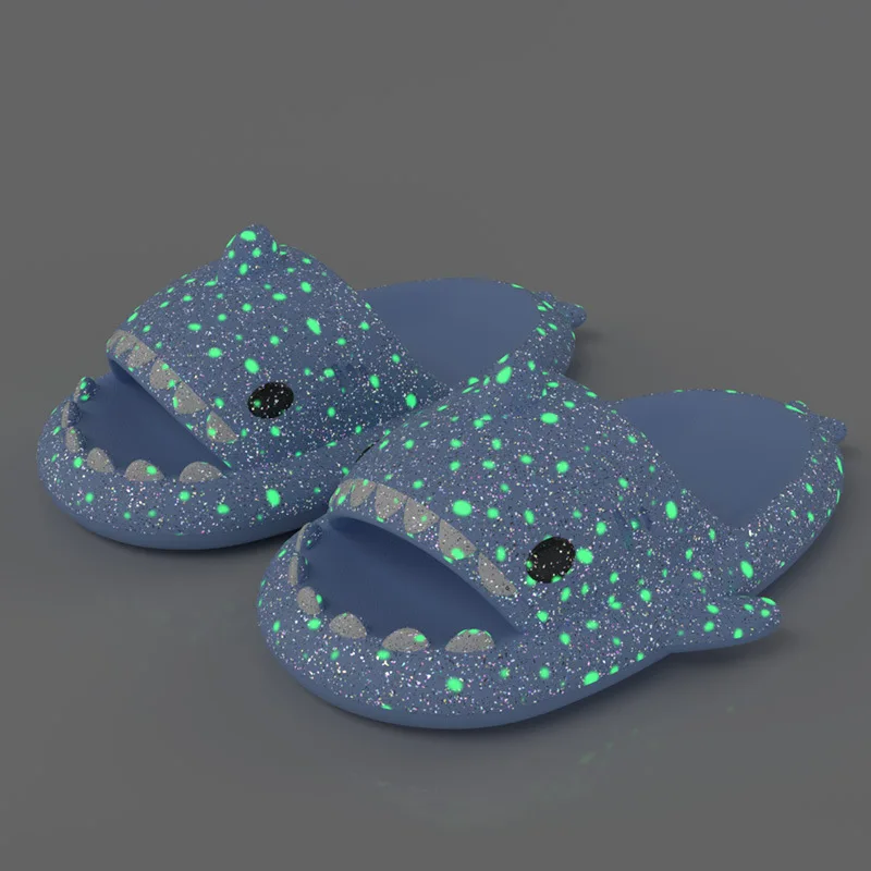 Women  Luminous Starry Sky Cartoon Shark Shape Single Band EVA Slippers Platform Cartoon Beach Sandals 2023 new Woman Shoes
