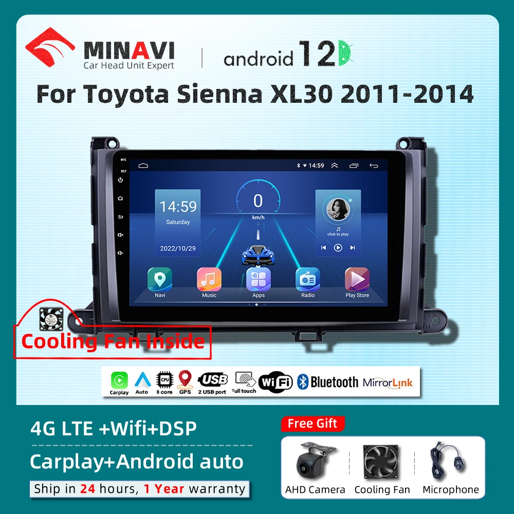 

9 "Android плеер для Toyota Sienna XL30 2011 2012 2013 2014 Carplay автомобильное радио стерео Мультимедиа DVD GPS DSP 4G LTE