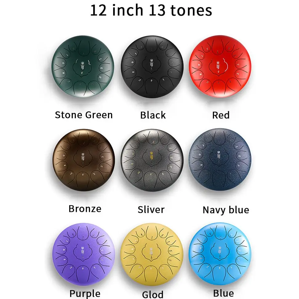 12Inch 11/13 Tones Steel Tongue Drum Carbon Steel Tamborine Tank Drum Percussion Instruments Meditation Music Gifts