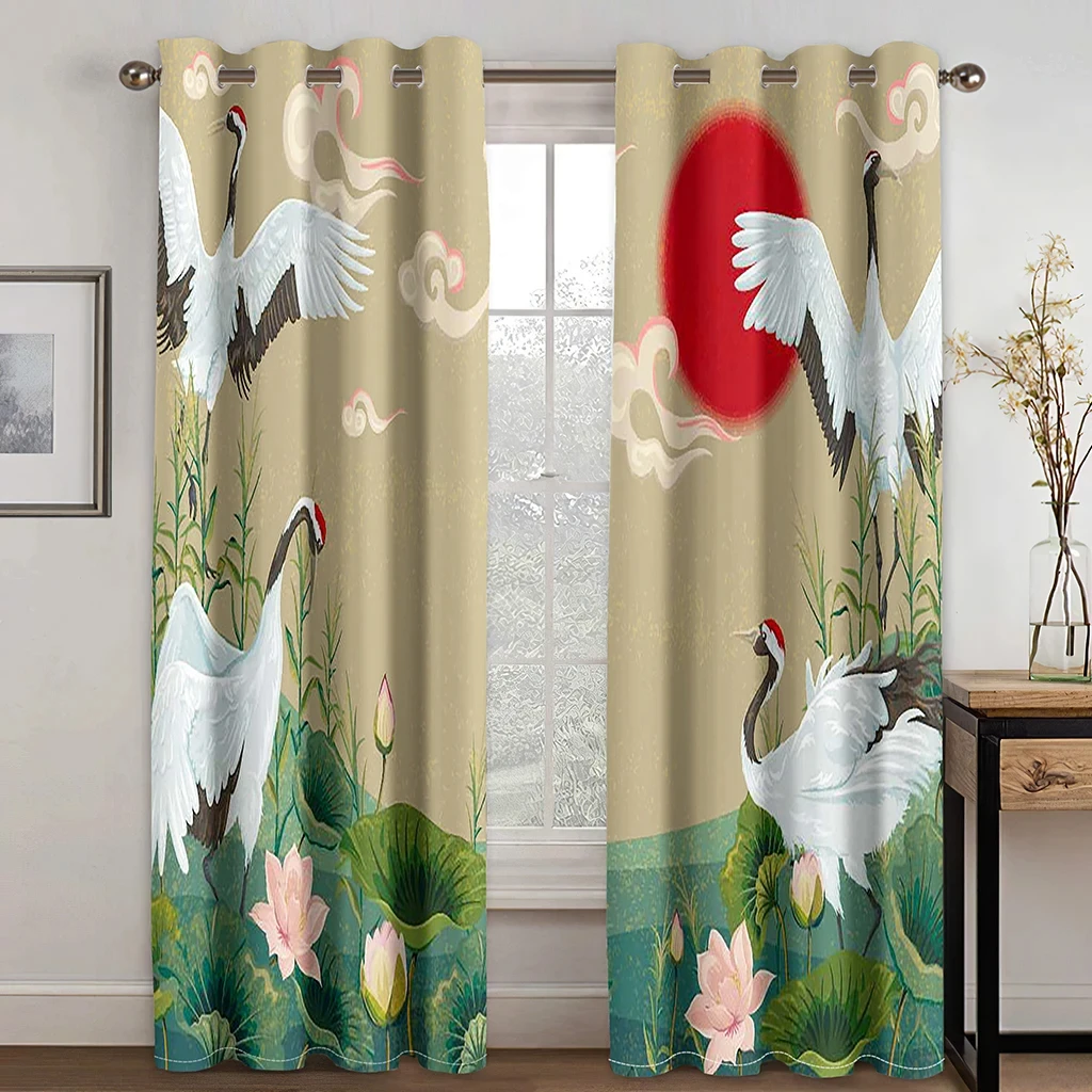 Японский красивый журавль солнечная волна Гора облако затенение занавески для