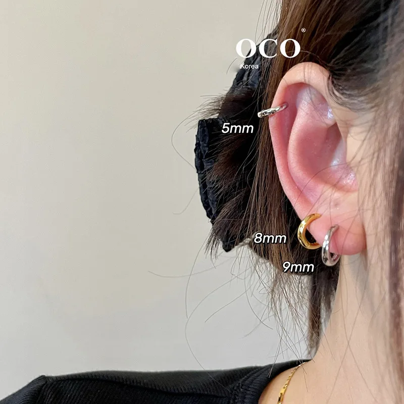 100% Real 925 Sterling Silver Minimalist Bohemian Round Ear Buckle for Women Punk Unisex Rock Hoop Earring Jewelry Accessories