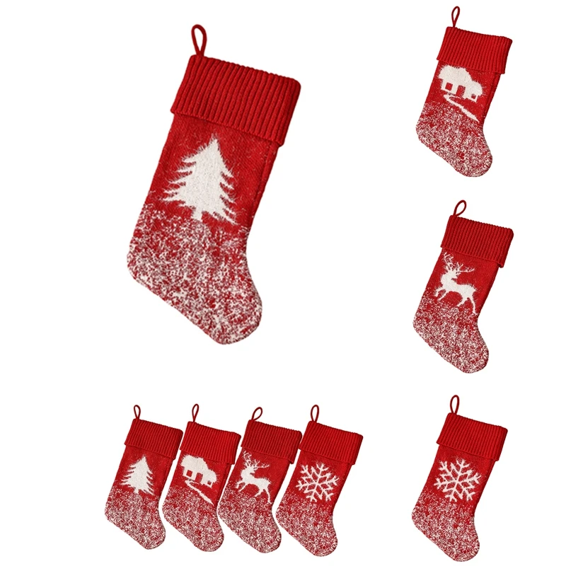

Плотные вязаные рождественские носки, Подарочный пакет, Санта-Клаус, снеговик, олень, сумки для конфет, подвесная елка для Homw, Рождественска...