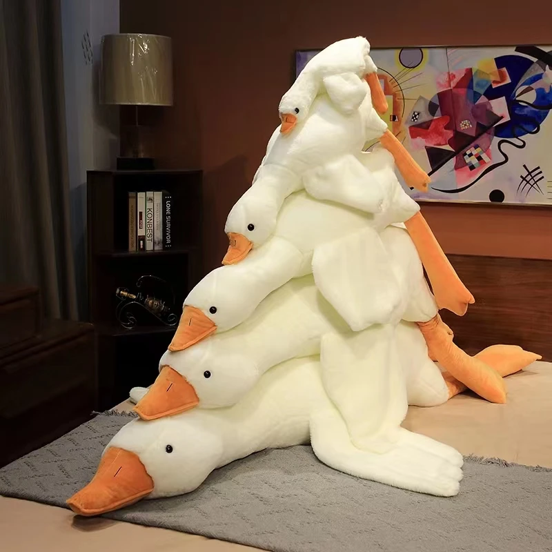 Juguetes de felpa de pato gigante para niños y niñas, almohada mullida de 50-190cm, muñeco suave de ganso cisne