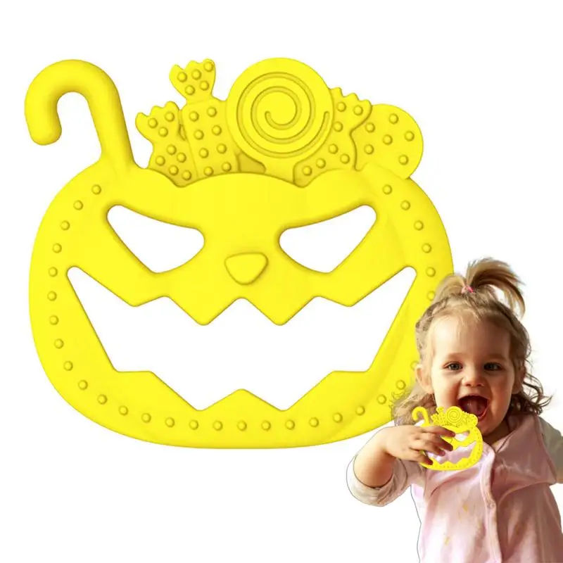 

Toddler Teething Stick Halloween Pumpkin Chew Sticks Silicone Teething Relief Pacifier With Easy-to-Hold Handle Sensory Toys