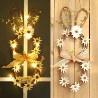1pcs easter bunny garland hand woven rattan led window door hanging garland home party creative decoration 50cm
