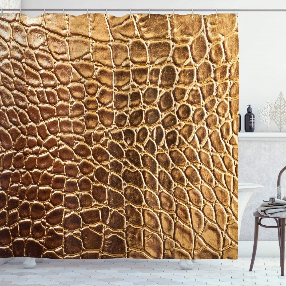 

Animal Print Shower Curtain Pale Brown Crocodile Skin Toughness Design Waterproof Fabric Bath Curtains Bathroom Deco with Hooks
