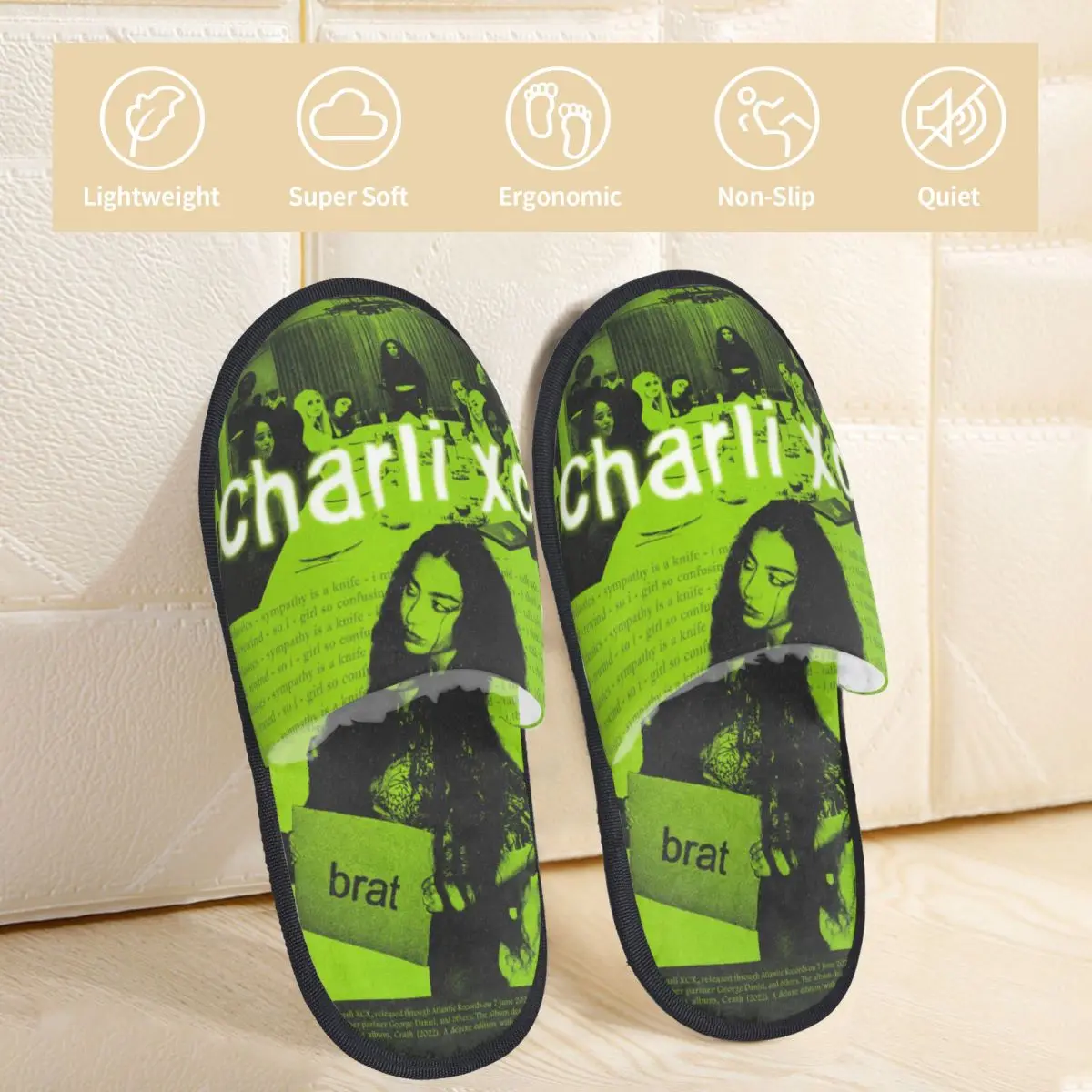 Зимние хлопковые домашние тапочки Charli XCX Brat для гостиной уютные нескользящие из