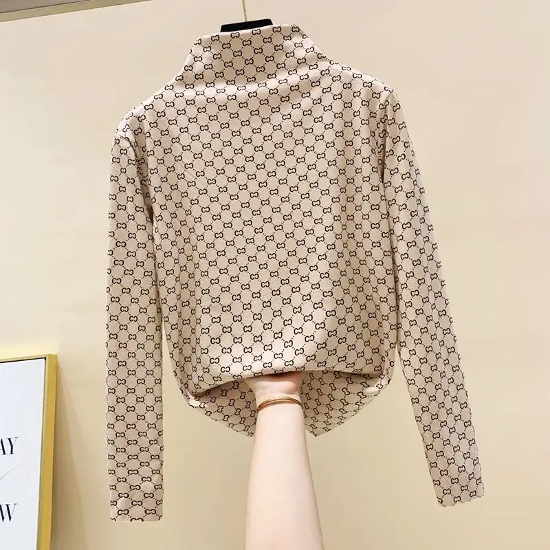 

Women Fashion Tshirt Long Sleeve Basic Korean Version Top Casual Loose Office Lady Polka Dot Printed T-shirt Round Neck Pullover