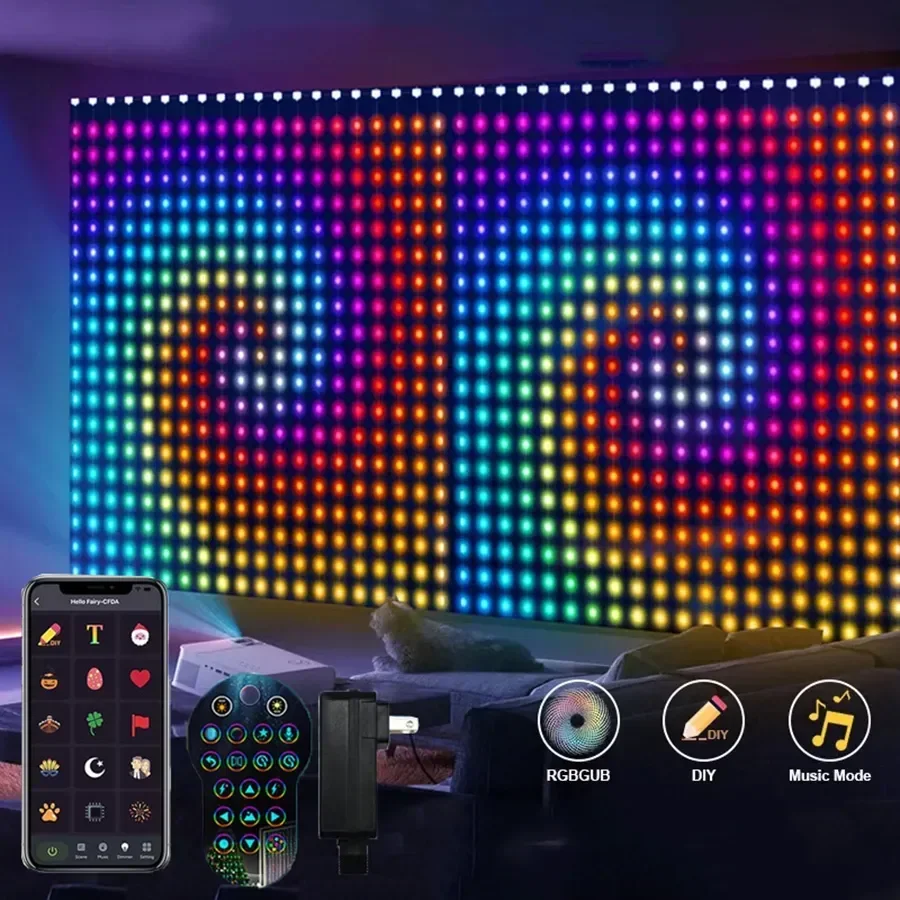 2X2/3X3M Smart App Curtain Light 400LED DIY Picture Text Led Display String Рождественский светильник для штор