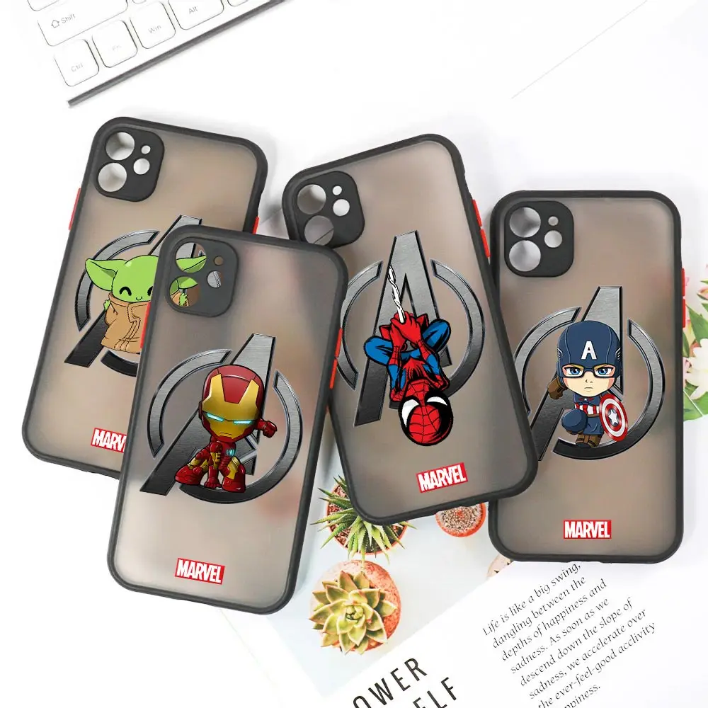 

Luxury Marvelheroes Armor Matte Apple Case For iPhone 13 14 12 11 Pro Max XR XS 7 8 Plus Mini Clear Fundas Cover Marvel Avengers