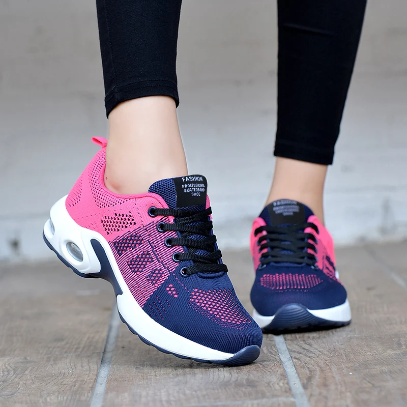 

Four Seasons Breathable Sports Running Shoes Women Flying Weave High Elasticity Casual Sneakers Ladies Non-slip Jogging Shoes