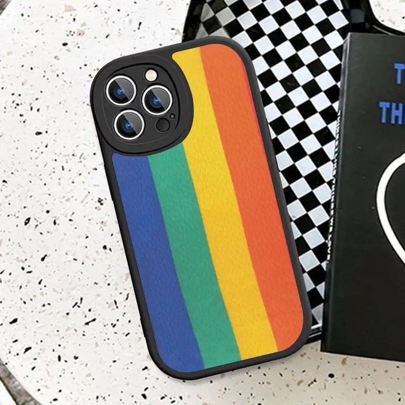 Colorful Rainbow Stripe Phone Case Hard Leather For iPhone 14 13 12 Mini 11 14 Pro Max Xs X Xr 7 8 Plus