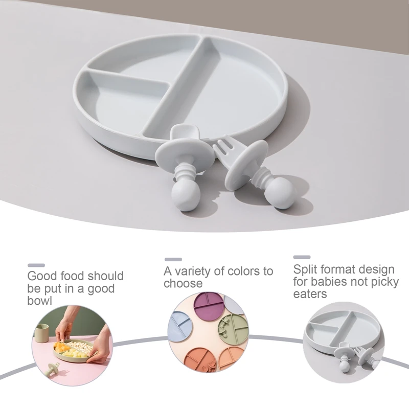 Набор детских силиконовых столовых приборов многоцветная безопасная миска