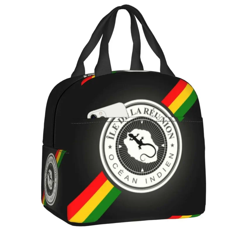 

Ile De La Reunion Island Insulated Lunch Bag for Women Margouillat Beach Portable Thermal Cooler Bento Box Kids School Children