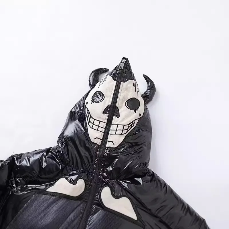 Мужские индивидуальные пуховые парки в стиле хип-хоп с вышивкой скелета уличное