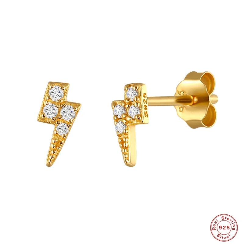 

LENNIK 925 Sterling Silver Lightning Shape Ear Studs for Women Dazzling Tiny Zircon Earring Daily Wearable Exquisite Accessories