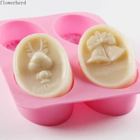 diy handmade soap mold 4 hole christmas reindeer bell soap making supplies cake decoration accessories fondant cake mold