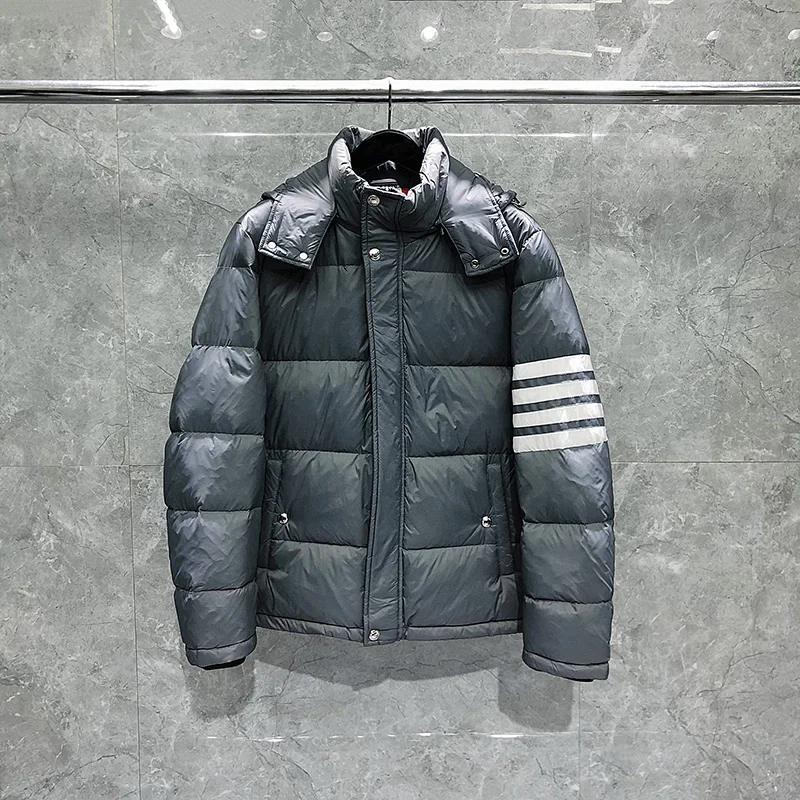 TB THOM Winter Jacket Men Classic White 4-Bar Striped Style White Duck Down Coat High Quality Hooded Warm Women Winter Coats