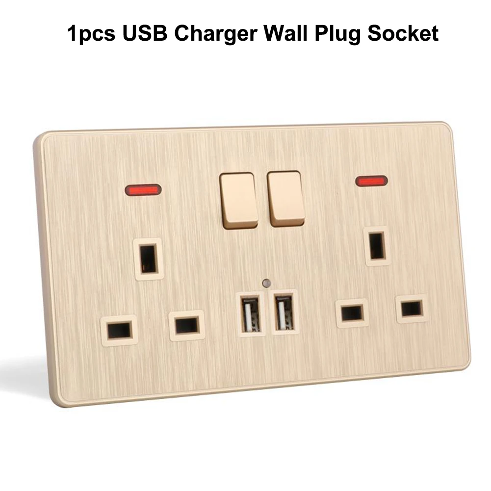 

1PCS AC100-250V Double Usb Wall Plug Socket Board 2 Gang 13A With 2 USB Charger Port Outlets Plate Electrical Outlets