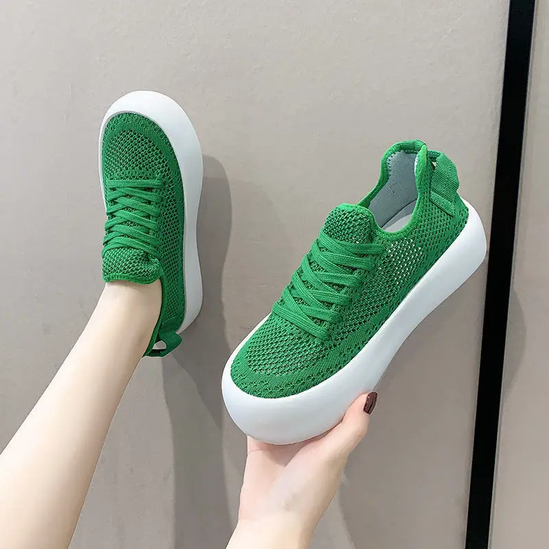 

Womens Shoes Knit Elastic Mesh Flats Shoes Woman Breathable Casual Shoes Comfort Sneakers Slip On Platform Ankle Boots For Woman