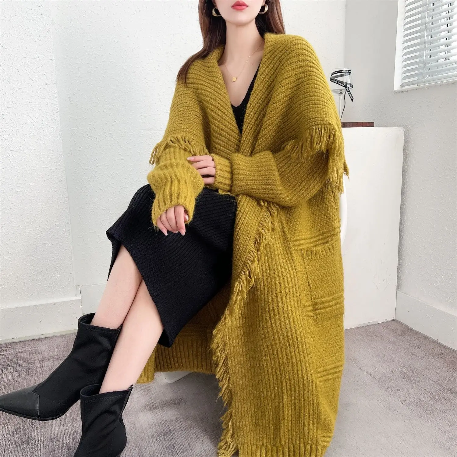 2023 Cardigans Knit Sweater Women Autumn and Winter Loose Soft Coat Fashion Open Stitch Long Knitted Jacket Cardigan Sweater D74