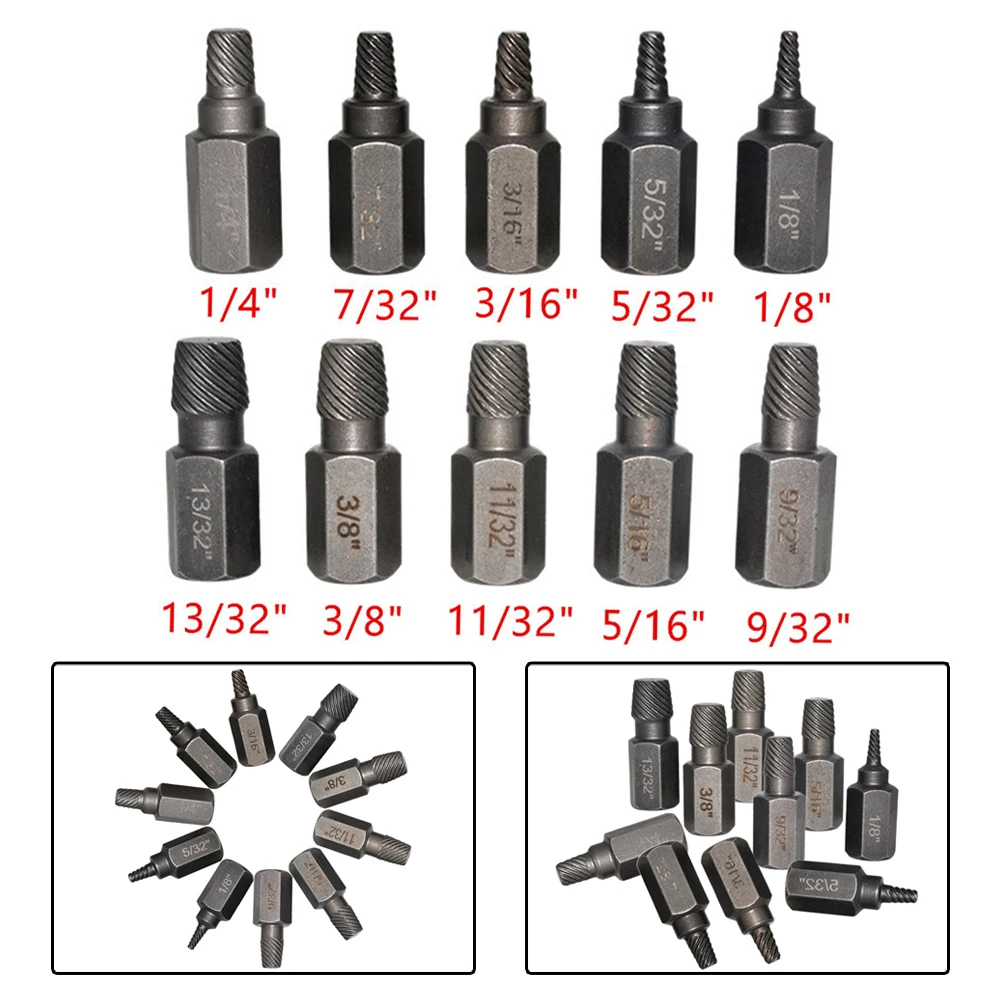 

Brand New Nut Removal Tool Screw Extractor 10pcs Corrosion-Resistant High Hardness Multiple Sizes Pollution-Free