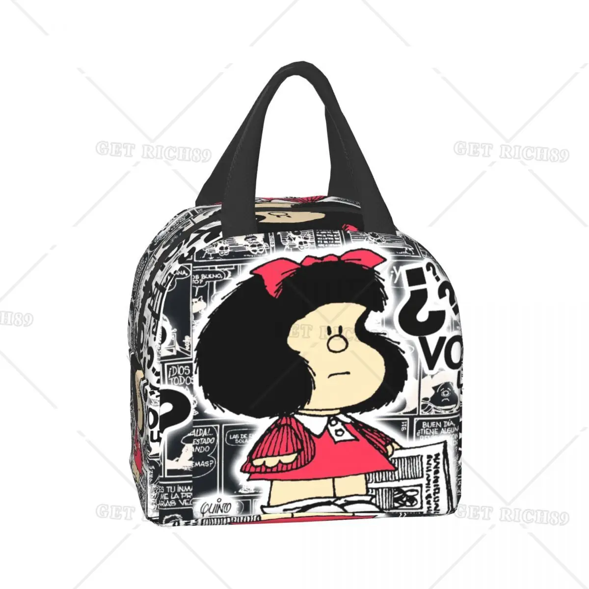 

Vintage Quino Comic Mafalda Insulated Lunch Bag for Women Portable Cartoon Mang Thermal Cooler Lunch Box Office Picnic Travel