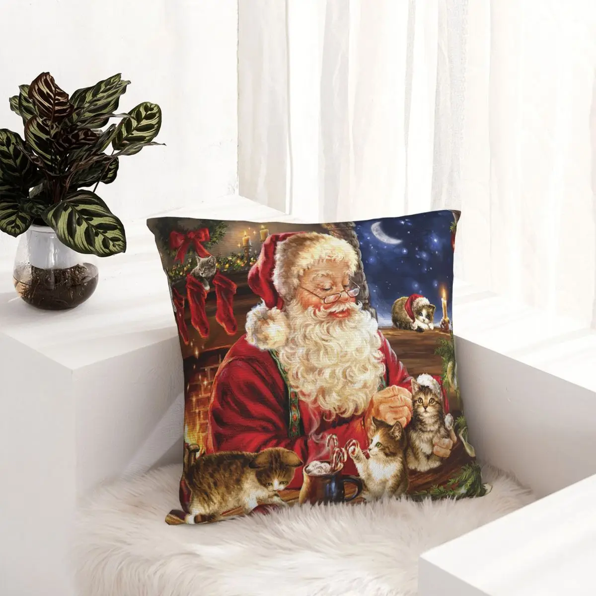 Новогодние наволочки с надписью &quotMerry Christmas&quot &quotСанта&quot &quotМилая кошка&quot