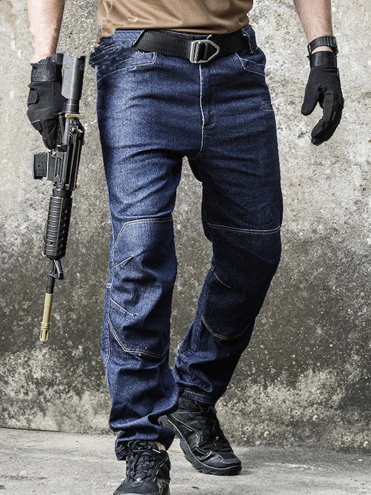Tactical Multi Pocket Denim Pants Army Combat Jeans Men Wearable Special Force Flexible Military Jeans Long Trousers jeans