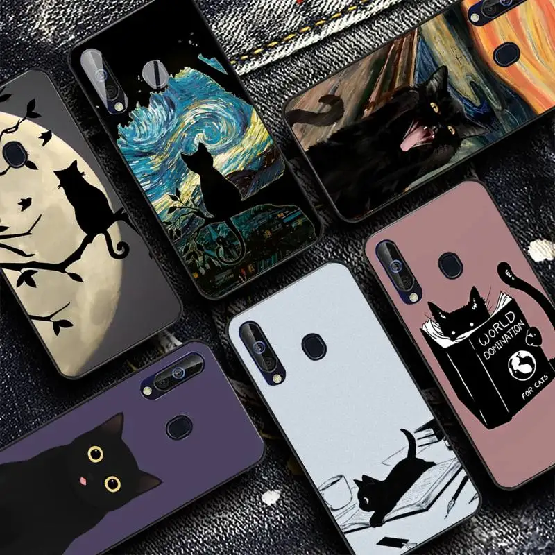

YNDFCNB Black Cat Cartoon Cute Phone Case for Samsung A51 01 50 71 21S 70 31 40 30 10 20 S E 11 91 A7 A8 2018