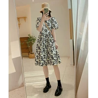 womens bubble sleeve floral dress summer 2022 new foreign trade womens clothing french retro hepburn style temperament