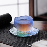 japanese style glacier blue pink and green country tide wind small tea cup sake cup gradient color glass cup hostess tea cup set