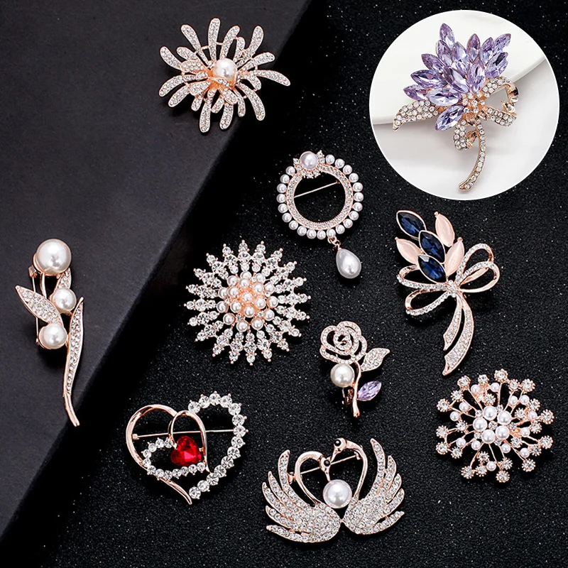 

1Pcs Women Rhinestone Imitation Pearl Brooches Pins for Wedding Party Clothing Elegant Corsage Luxury Jewelry Accessories Gifts