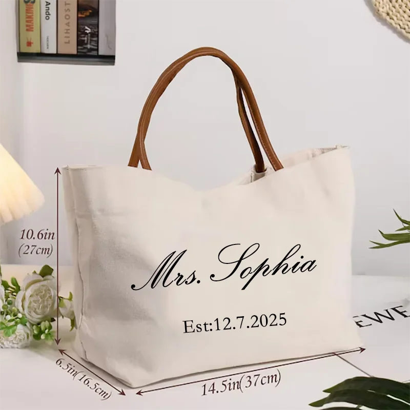 

Персонализированная пляжная сумка-тоут Mrs.Name and Date Bride
