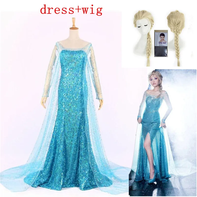 

Adult Womens Snow Queen prom Costume Cosplay Party Gown Fancy Dress and wig