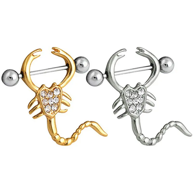 

12pcs/Lot Crystal Scorpion Nipple Shield Ring Sexy Straight Rod Nipple Bars Helix Piercing Woman Cover Jewelry