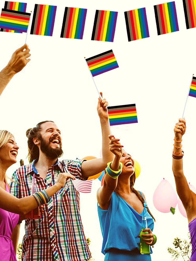 Rainbow Pride Flag Set Rainbow Flag Banner Rainbow Flag LGBTQ String Flag Hand & Held Stick Pride Flags For Gay Pride Day Pride