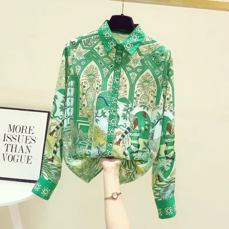 

Hong Kong Style Vintage Floral Chiffon Shirt Women's New Design Sense Niche Chiffon Long Sleeve Top
