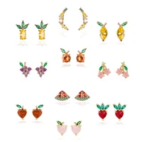 gold color 925 sterling silver fashion stud earrings for women cute tropical fruit modeling zircon trend jewelry set wholesale