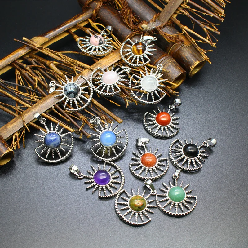 

10pcs Natural Crystal Semi-precious Stone Charms Moon Sun Shape Pendant for Jewelry Making ACC