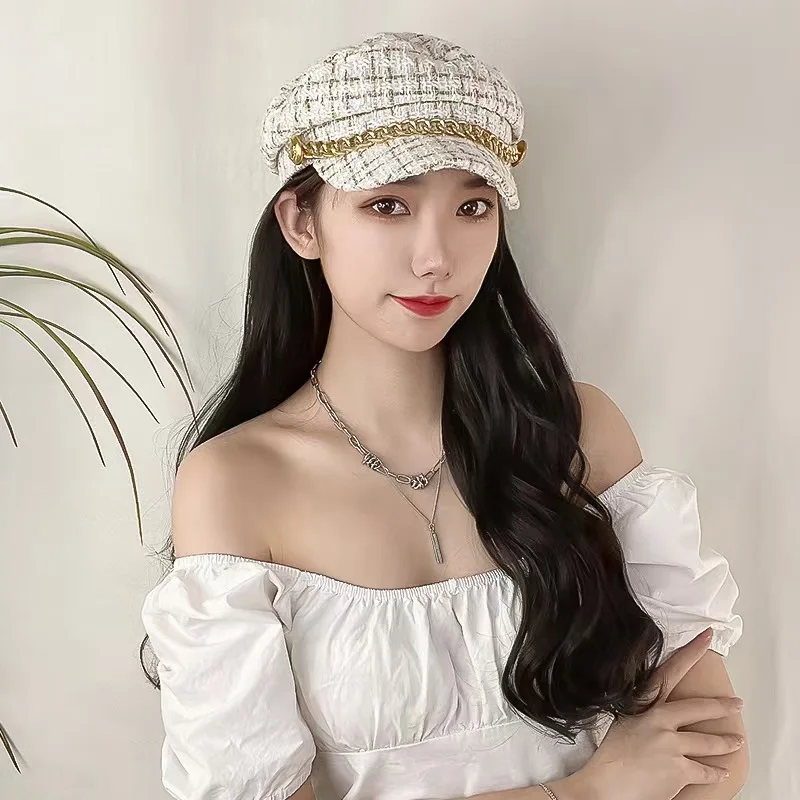 Осенне-зимний драпированный режим Baretten Tweed Militaire Hoed Voor Vrouwen Mode Yacht Kapitein Vrouwelijke Schipper