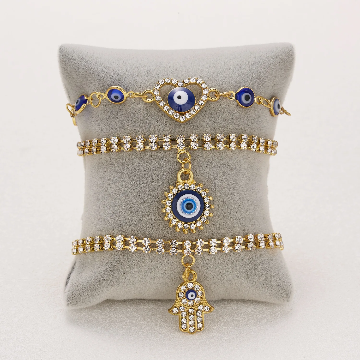 

Turkish Lucky Blue Evil Eye Bracelet for Women Gold Matal Bangle Rhinestone Blue Eyes Letter Palm Hand Starfish Charm Bracelets