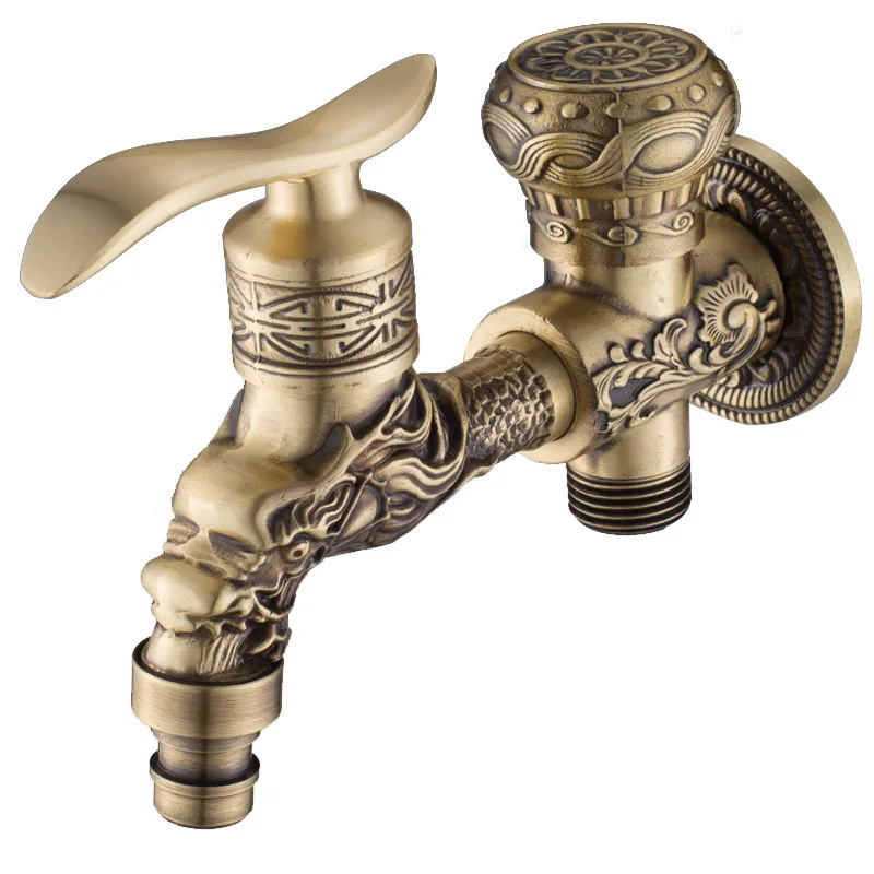 

1PC Antique Dragon Carved Brass Bibcock Retro Decorative Outdoor Garden Faucet Washing Machine Mop Taps Wall Mount G1/2'