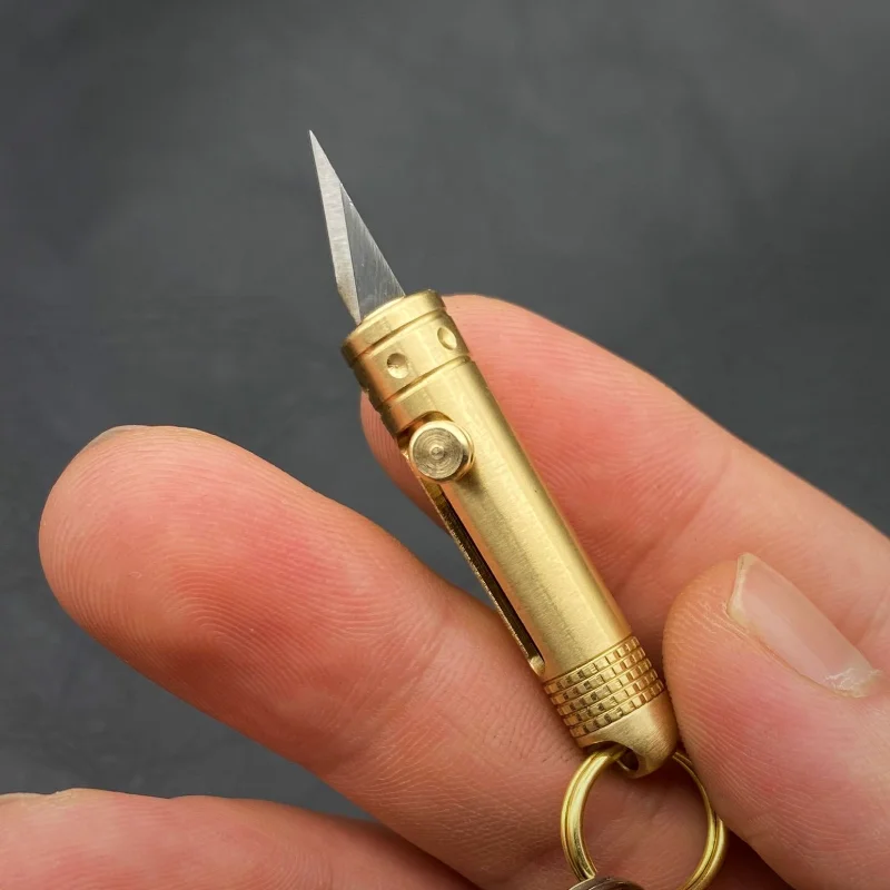 

Brass Portable Self-Defense Knife Fruit Knife Demolition Express Push-pull Knife Out of Box Cutting Tool Mini Keychain Gift