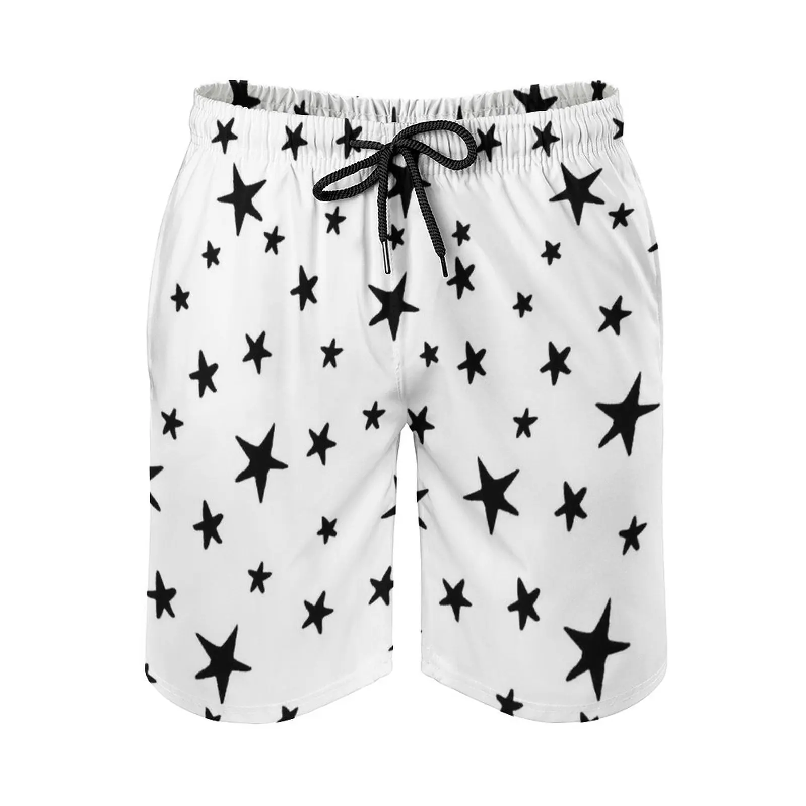 

Stars-Black On White Quick Dry Summer Mens Beach Board Shorts Briefs For Man Gym Pants Shorts Pattern Black And White Night Sky