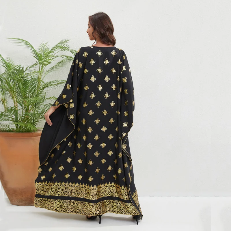 Muslin Dress Abaya With Bat Sleeves Summer Gilded Oversized Long Dress Loose Fitting Casual Robe Dress Dubai Islam Saudi Arabic